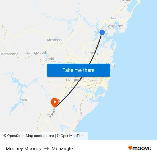 Mooney Mooney to Menangle map