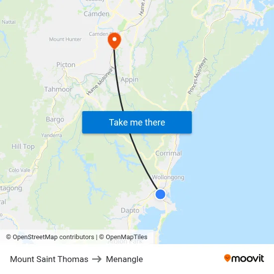 Mount Saint Thomas to Menangle map