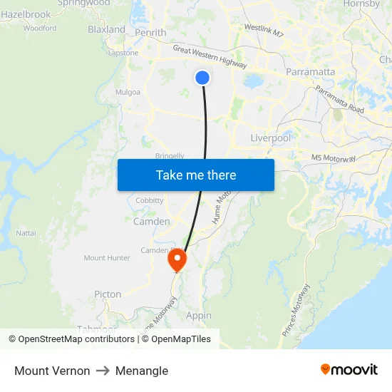Mount Vernon to Menangle map