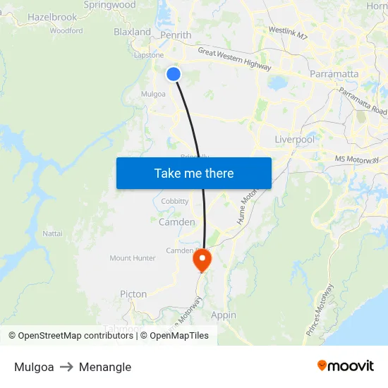 Mulgoa to Menangle map