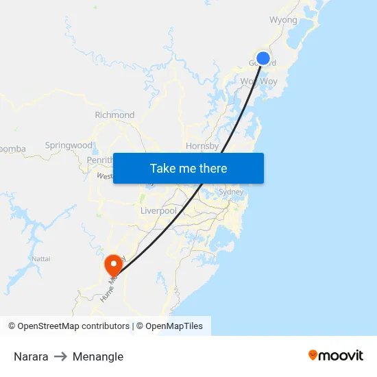 Narara to Menangle map