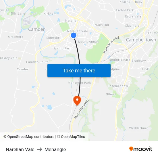 Narellan Vale to Menangle map
