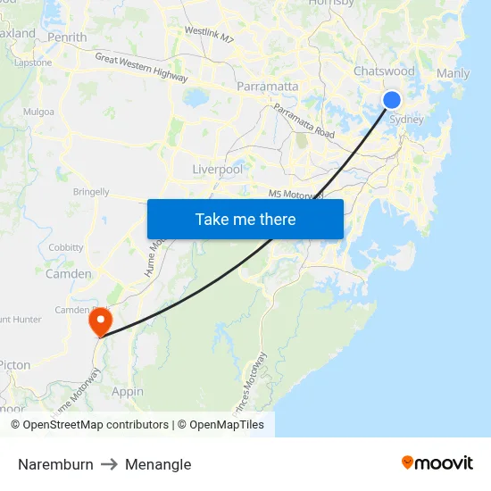 Naremburn to Menangle map