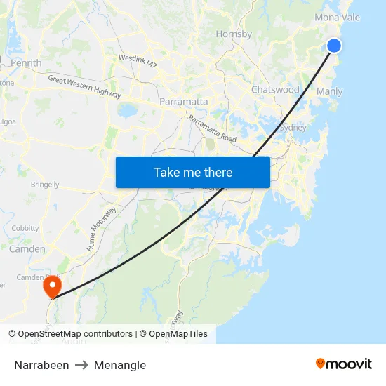 Narrabeen to Menangle map