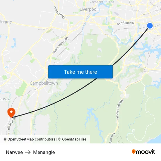 Narwee to Menangle map