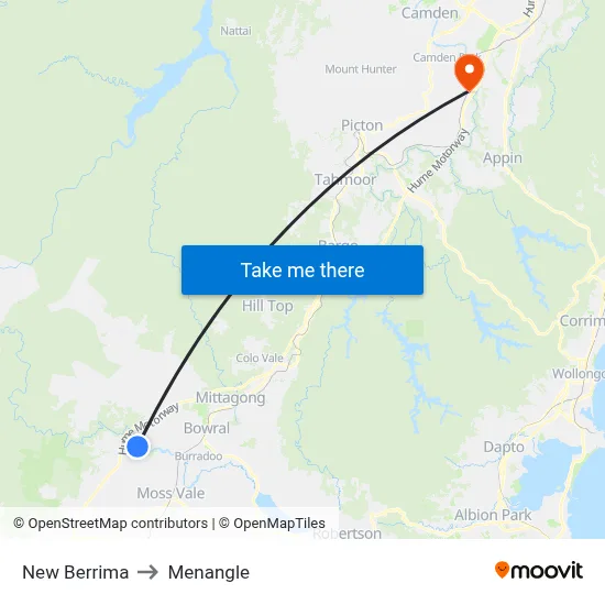 New Berrima to Menangle map