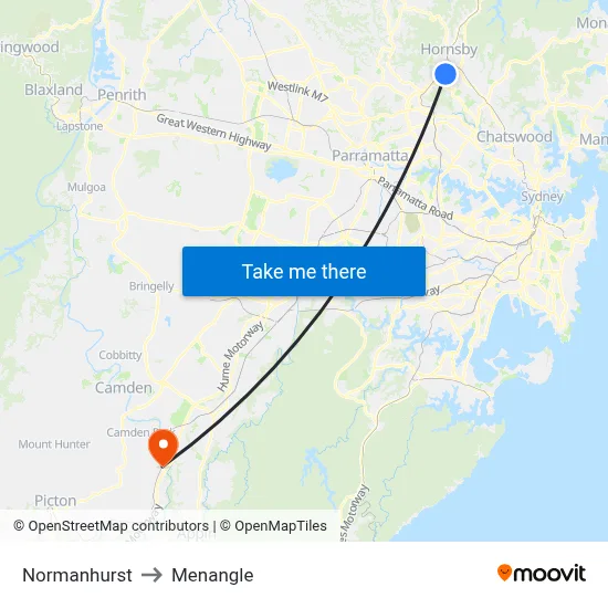 Normanhurst to Menangle map