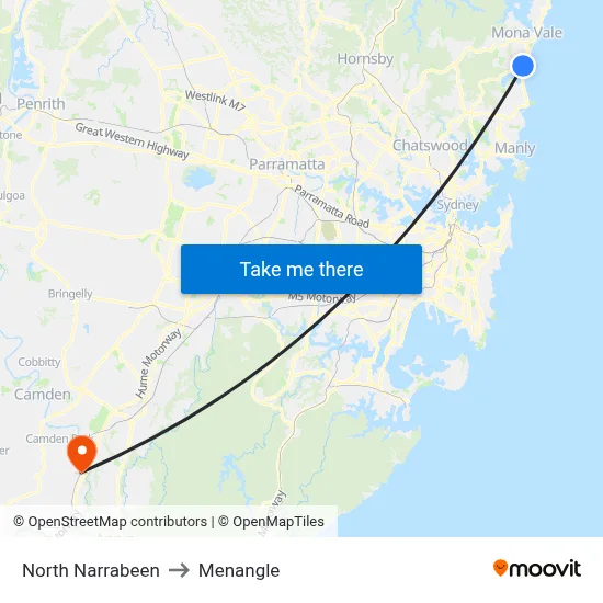 North Narrabeen to Menangle map