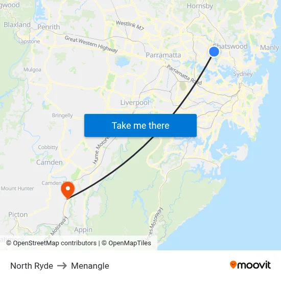 North Ryde to Menangle map