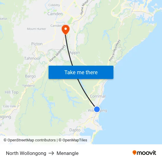 North Wollongong to Menangle map