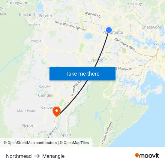 Northmead to Menangle map