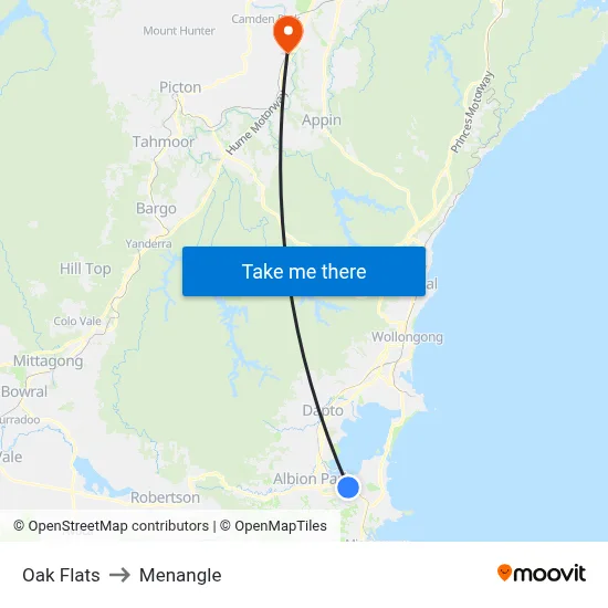 Oak Flats to Menangle map