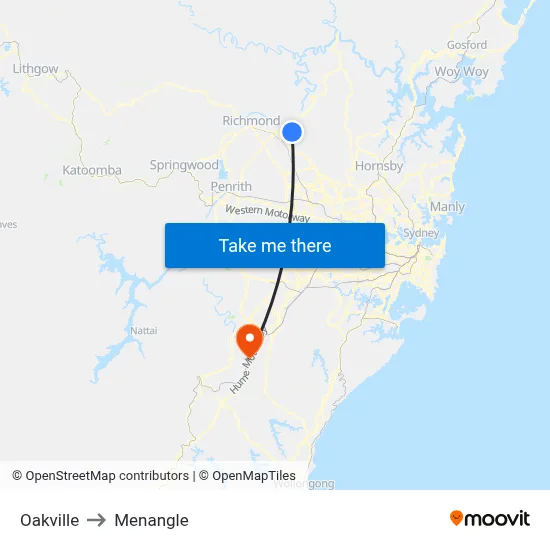 Oakville to Menangle map