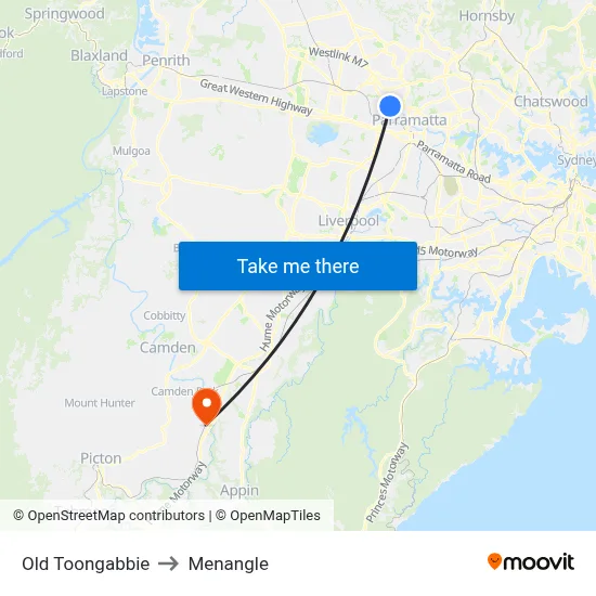Old Toongabbie to Menangle map