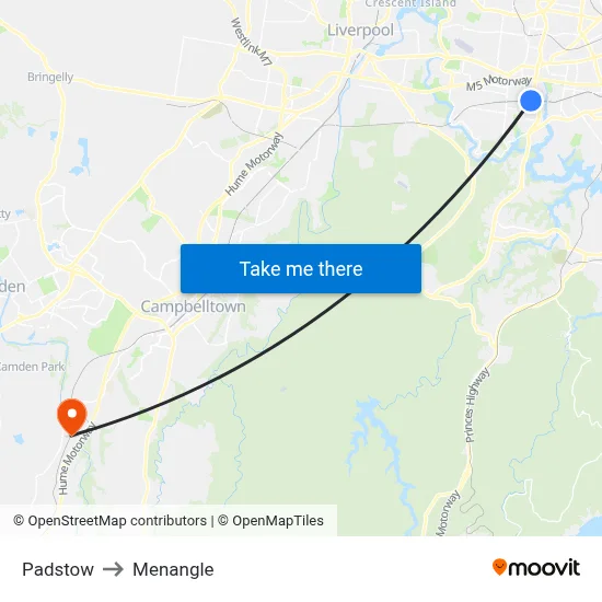 Padstow to Menangle map