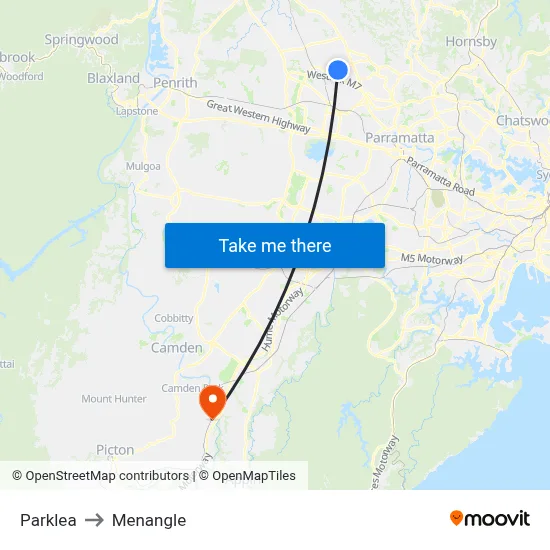 Parklea to Menangle map