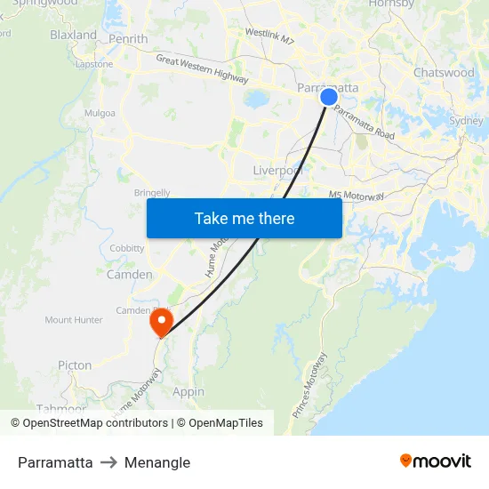Parramatta to Menangle map