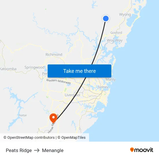 Peats Ridge to Menangle map