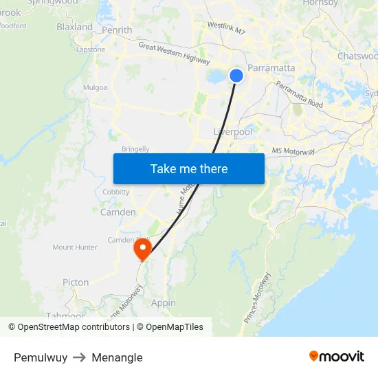Pemulwuy to Menangle map