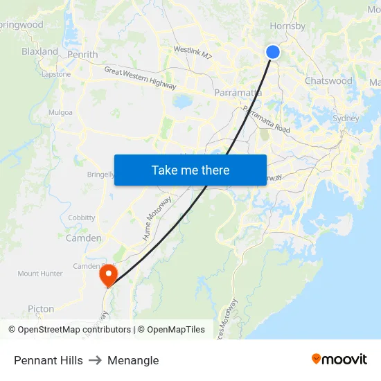 Pennant Hills to Menangle map
