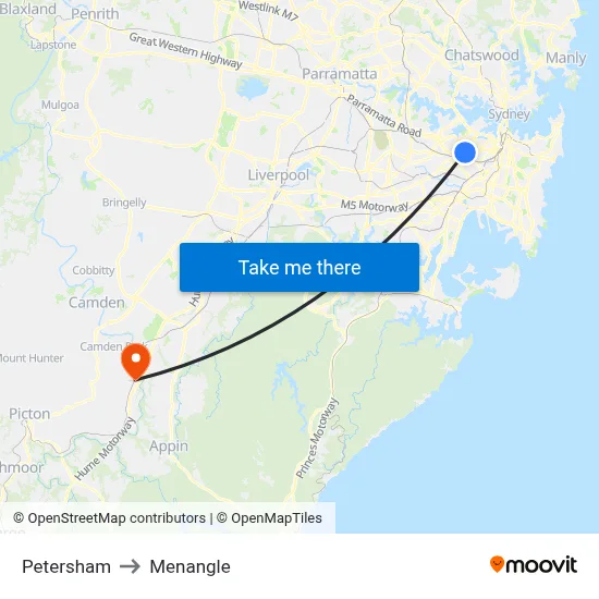 Petersham to Menangle map