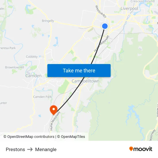 Prestons to Menangle map