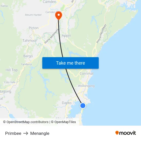 Primbee to Menangle map