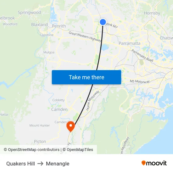 Quakers Hill to Menangle map