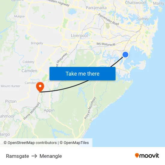 Ramsgate to Menangle map