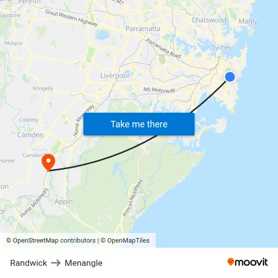 Randwick to Menangle map