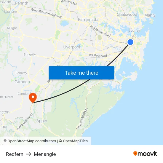 Redfern to Menangle map