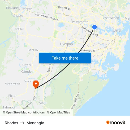 Rhodes to Menangle map