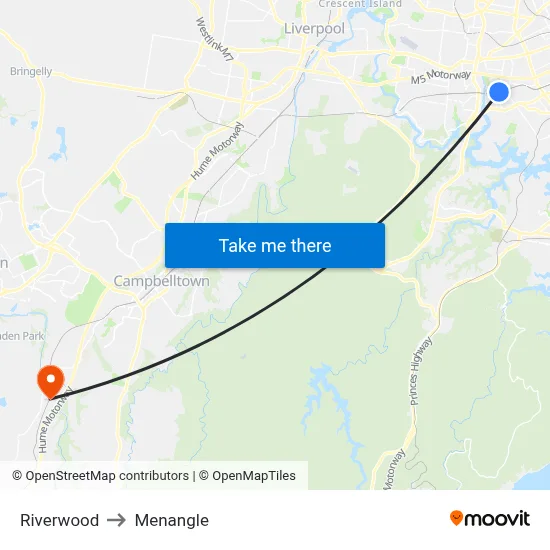 Riverwood to Menangle map