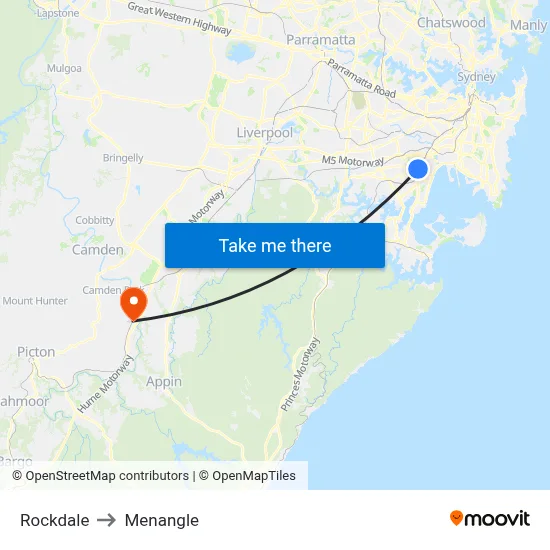 Rockdale to Menangle map