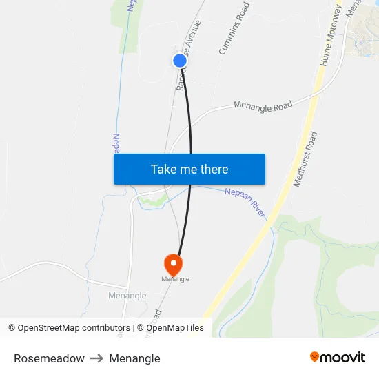 Rosemeadow to Menangle map