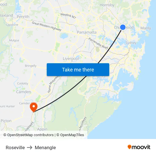 Roseville to Menangle map