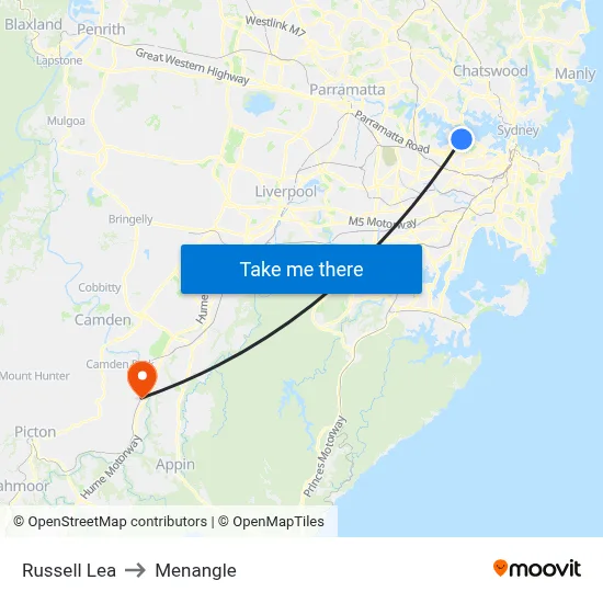 Russell Lea to Menangle map