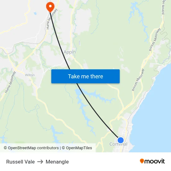 Russell Vale to Menangle map