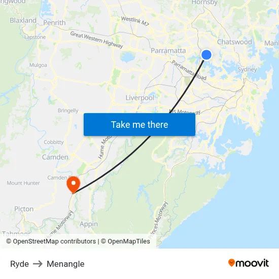 Ryde to Menangle map