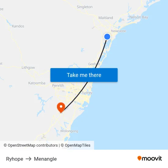 Ryhope to Menangle map
