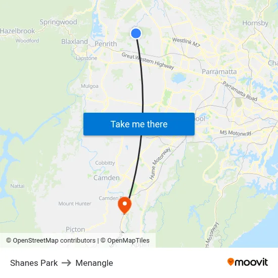 Shanes Park to Menangle map
