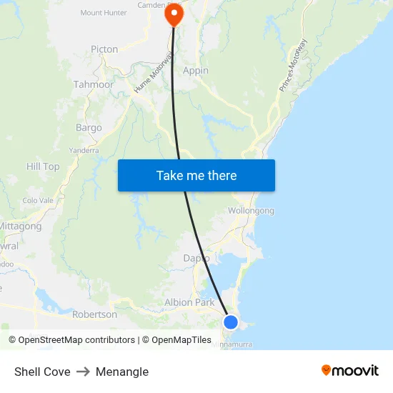 Shell Cove to Menangle map