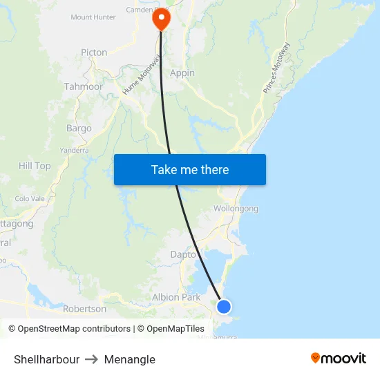 Shellharbour to Menangle map