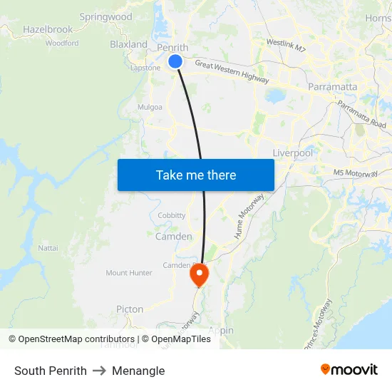 South Penrith to Menangle map