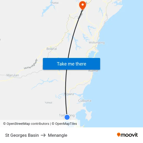 St Georges Basin to Menangle map