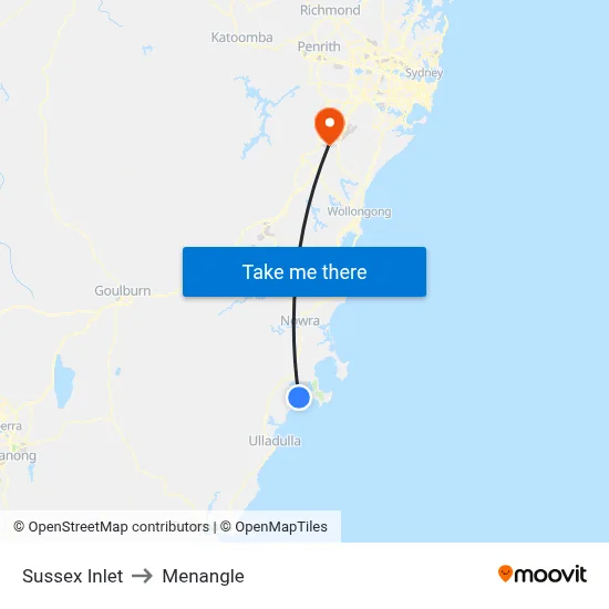 Sussex Inlet to Menangle map