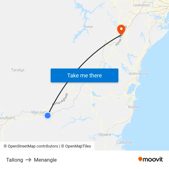 Tallong to Menangle map