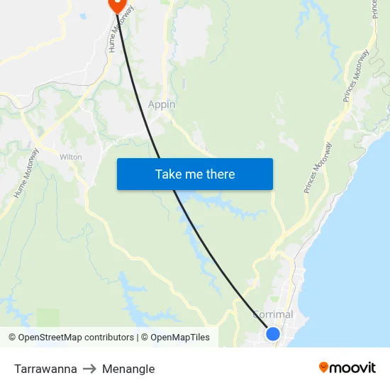 Tarrawanna to Menangle map