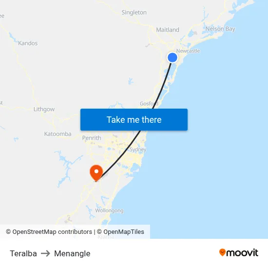 Teralba to Menangle map