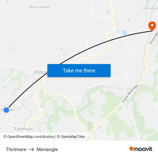 Thirlmere to Menangle map